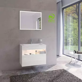 KEUCO Stageline Unterschrank für Waschtisch für 33160 1 Auszug mit Beleuchtung 80 x 62,5 x 49 cm Weiß glänzend (328623001)