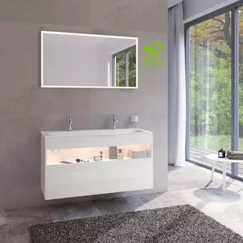 KEUCO Stageline Unterschrank für Waschtisch 1 Auszug mit Beleuchtung 120 x 62,5 x 49 cm Weiß glänzend (328823001)