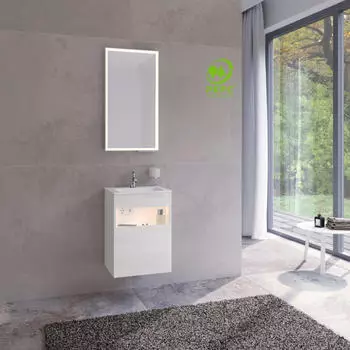 KEUCO Stageline Unterschrank f&uuml;r Waschtisch 1 T&uuml;r Anschlag links mit Beleuchtung 46 x 62,5 x 38 cm Wei&szlig; gl&auml;nzend (32822300101)