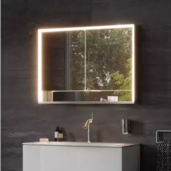 KEUCO Royal Lumos Aufputz-Spiegelschrank 90 x 73,5 cm mit Spiegelheizung, LED-Beleuchtung, 2 T&uuml;ren silber-eloxiert/verspiegelt (14303171304)