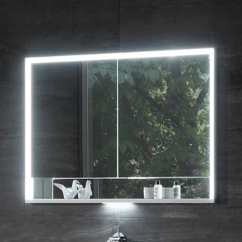 KEUCO Royal Lumos Aufputz-Spiegelschrank 70 x 73,5 cm mit LED-Beleuchtung und Spiegelheizung, 2 Türen silber eloxiert (14327171304)