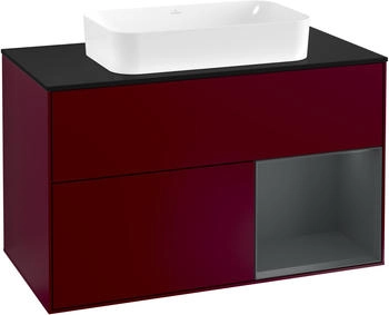 Villeroy & Boch Finion Waschtischunterschrank F252HGHB 100x60,3cm, Abdeckplatte black matt, Regal rechts Midnight Blue Matt Lacquer, Peony Matt