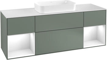 Villeroy & Boch Finion Waschtischunterschrank F331GFGM 160x60,3cm, Abdeckplatte white matt, Regale Glossy white lacquer, Olive Matt Lacquer