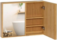 SPIEGELSCHRANK mit 3 Innenb&ouml;den, Doppelt&uuml;r, Bambus, Natur, 65,2 x 14 x 50 cm