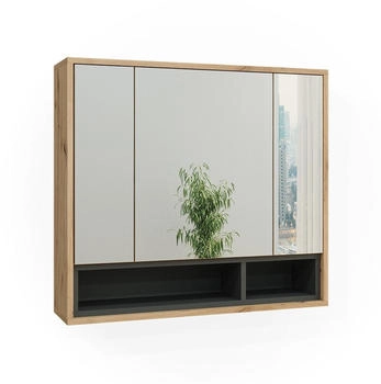 VICCO Badspiegelschrank, Eiche Artisan, Anthrazit, 8 F&auml;cher, Rechteckig, 80x72x20 cm (800000673021)