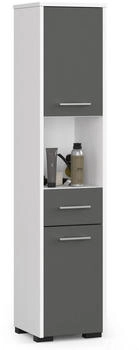 Akord Furniture Factory Hochschrank, Wei&szlig;, Grau, 5 F&auml;cher, 1 Schubladen, Quadratisch,Rechteckig, 30x140x30 cm (800000486429)