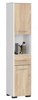 Akord Furniture Factory Hochschrank, Weiß, Sonoma Eiche, , Holz Optik, 5 Fächer, 1 Schubladen,,Rechteckig, 30x140x30 cm (800000495768)