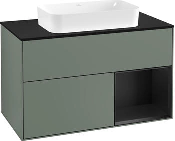 Villeroy & Boch Finion Waschtischunterschrank F252PDGM 100x60,3cm, Abdeckplatte black matt, Regal rechts Black matt lacquer, Olive Matt Lacquer