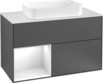 Villeroy & Boch Finion Waschtischunterschrank F651HBGK 100x60,3x50,1cm, Regal links Peony, Anthracite matt