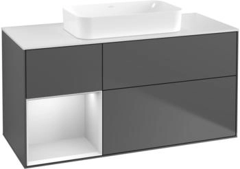 Villeroy & Boch Finion Waschtischunterschrank G701MTGK 120x60,3x50,1cm, Regal rechts White matt lacquer, Anthracite matt