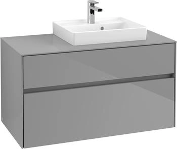 Villeroy & Boch Collaro - Waschtischunterschrank mit 2 Ausz&uuml;gen & 1 Ausschnitt rechts 1000x548x500mm grau gl&auml;nzend (C01500FP)