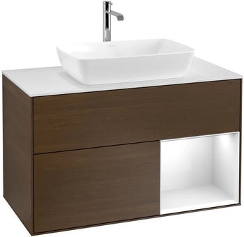Villeroy & Boch Finion - LED-Waschtischunterschrank 1000x603x501mm walnuss furnier/wei&szlig; gl&auml;nzend (G781GFGN)