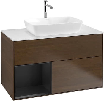 Villeroy & Boch Finion - LED-Waschtischunterschrank 1000x603x501mm walnuss furnier/schwarz matt (G771PDGN)