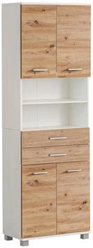 Stylife Hochschrank Palermo, Weiß, Eiche Artisan, Metall, 2 Fächer, 2 Schubladen, einzeln stellbar, 60x181x33 cm, stehend, (865015330)