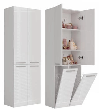 CdF Badezimmerschrank, Weiß, Weiß Hochglanz, Glas, 60x174x30 cm (800000878180)