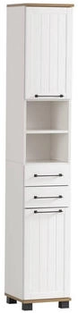 Stylife Hochschrank Jelda, Wei&szlig;, Eiche, Metall, 3 F&auml;cher, 2 Schubladen, 30.3x180.9x32.6 cm, stehend, (865019203)