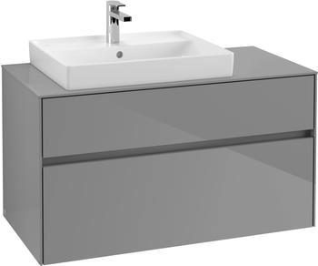 Villeroy & Boch Collaro - Waschtischunterschrank mit 2 Ausz&uuml;gen & 1 Ausschnitt links 1000x548x500mm grau gl&auml;nzend (C01700FP)