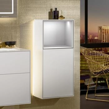 Villeroy & Boch Finion Seitenschrank 93,6 cm mit Regalelement oben, Wandbeleuchtung, Anschlag rechts black matt lacquer (G510PDPD)