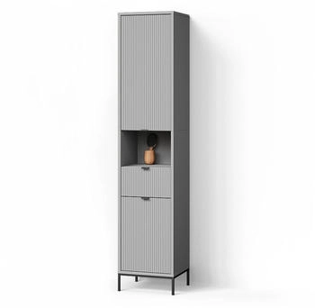 Livinity Badschrank, Grau, Grau, 7 Fächer, 1 Schubladen, 40x190x35 cm (800000883231)