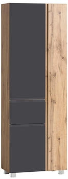 Held Hochschrank, Grau, Eiche Wotan, 9 Fächer, 1 Schubladen, 65x180x35 cm, stehend, hängend (307016826)