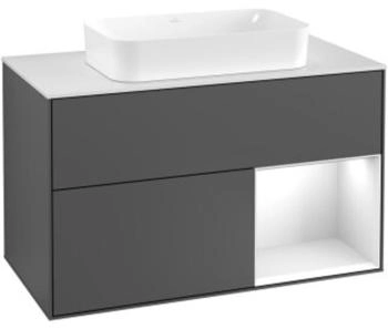 Villeroy & Boch Finion Waschtischunterschrank F252HGGM 100x60,3cm, Abdeckplatte black matt, Regal rechts Midnight Blue Matt Lacquer, Olive Matt Lacquer