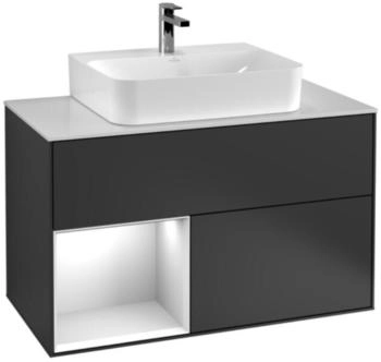 Villeroy & Boch Finion Waschtischunterschrank G651GFGK 100x60,3x50,1cm, Regal links Glossy white lacquer, Anthracite matt