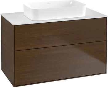 Villeroy & Boch Finion Waschtischunterschrank G64100GN 100x60,3x50,1mm, Wandbeleuchtung, Glass White Matt, Walnut veneer