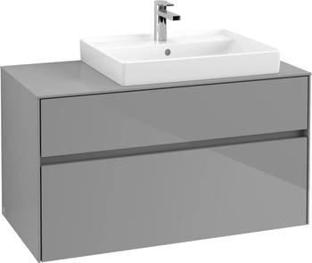 Villeroy & Boch Collaro - Waschtischunterschrank mit 2 Auszügen & 1 Ausschnitt rechts 1000x548x500mm grau glänzend (C01800FP)