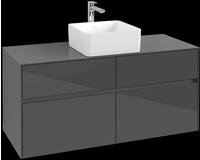 V&B Waschtischunterschrank Collaro 120x54,8x50cm, WT mittig, Glossy Grey