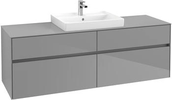 Villeroy & Boch Collaro - Waschtischunterschrank mit 4 Auszügen & 1 Ausschnitt mittig 1600x548x500mm grau glänzend (C02500FP)