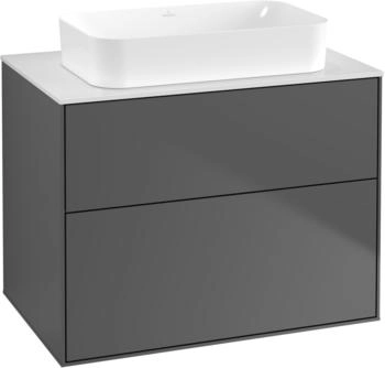 Villeroy & Boch Finion Waschtischunterschrank G63100GK 80x60,3x50,1mm, Wandbeleuchtung, Glass White Matt, Anthracite matt