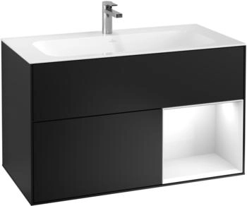Villeroy & Boch Finion Waschtischunterschrank F040GFPD 99,6x59,1x49,8cm, Regal rechts Glossy white lacquer, Black matt lacquer