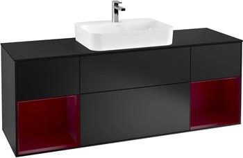 Villeroy & Boch Finion Waschtischunterschrank F452HBPD 160x60,3cm, Abdeckplatte black matt, Regale Peony matt lacquer, Black matt lacquer