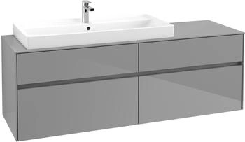 Villeroy & Boch Collaro - Waschtischunterschrank mit 4 Ausz&uuml;gen & 1 Ausschnitt links 1600x548x500mm grau gl&auml;nzend (C02900FP)