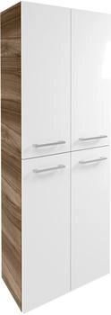 Fackelmann VERONA Doppel Hochschrank mit Schublade 60 cm, Braun Dunkel/Wei&szlig; Hochglanz