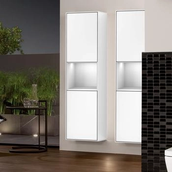 Villeroy & Boch Finion Hochschrank 151,6 cm mit Regalelement, Anschlag links white matt lacquer/gold matt (F460HFMT)