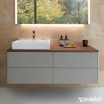 Duravit Xsquare Waschtischunterbau f&uuml;r Konsole Becken links 4 Schubk&auml;sten 1400 x 548 x 400 mm Steingrau Seidenmatt (XS4913L9292)