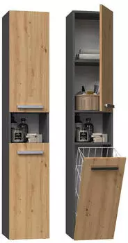 CdF Nel III Badezimmerschrank Regal mit Korb Anthrazit/Eiche Artisan (NEL III ANT/ART)