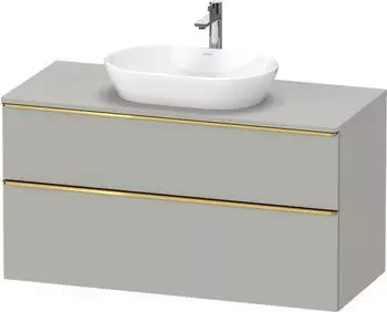 Duravit D-Neo Konsolenwaschtischunterschrank mit 2 Ausz&uuml;gen Griff Gold Poliert 1200 x 644 x 550 mm Betongrau Matt DE4969034070000