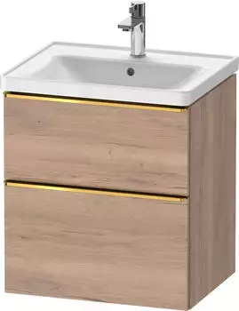 Duravit D-Neo Waschtischunterschrank mit 2 Ausz&uuml;gen Griff Gold Poliert 584 x 625 x 452 mm - Eiche Marmoriert Matt - DE4359034550000
