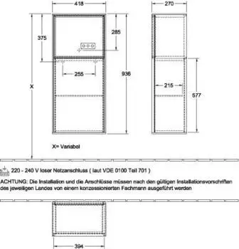 Villeroy & Boch Finion Seitenschrank G500 418 x 936 x 270mm mit Wandbeleuchtung oak veneer (G500PCPC)