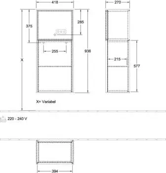 Villeroy & Boch Finion F51 Seitenschrank 418x936x270mm mit Beleuchtung (F510HJPC)