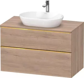 Duravit D-Neo Konsolenwaschtischunterschrank mit 2 Ausz&uuml;gen Griff Gold Poliert 1000 x 644 x 550 mm Eiche Marmoriert Matt DE4968034550000