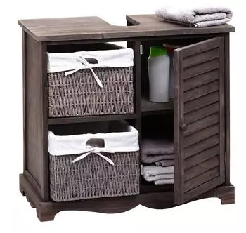 MCW Waschbeckenunterschrank H20 Paulownia Korb-Schublade 60x65x31cm shabby grau-braun (MCW-H20)