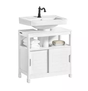 SoBuy Waschbeckenunterschrank mit Fu&szlig;polster Holzwerkstoff Wei&szlig; 60cm (FRG128-II-W)