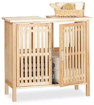 Relaxdays Waschbeckenunterschrank Holz, Siphon-Ausschnitt, 66x61,5x29cm