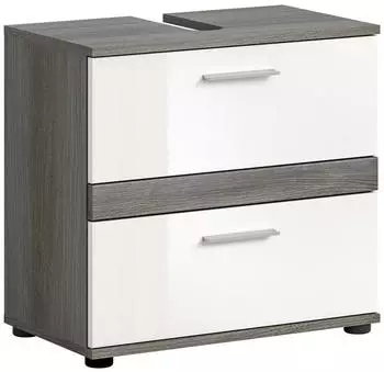 xonox.home Blake Waschbeckenunterschrank 60x57x34cm Rauchsilber/Wei&szlig; Hochglanz (BLAKE)
