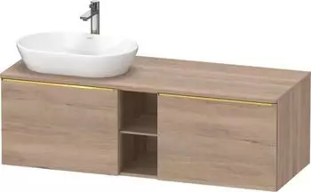 Duravit D-Neo Konsolenwaschtischunterschrank f&uuml;r Becken links mit 2 Ausz&uuml;gen und 2 F&auml;chern Griff Gold Poliert 1400 x 459 x 550 mm -... DE4950L34550000
