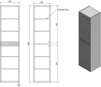 Sapho Filena Hochschrank 2 Türen 35x140x30cm weiß matt (FID3540W)