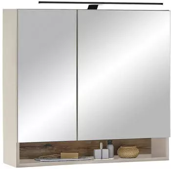 home24 Denver Spiegelschrank 80x75x22cm 2 T&uuml;ren Kaschmir/Beige mit LED